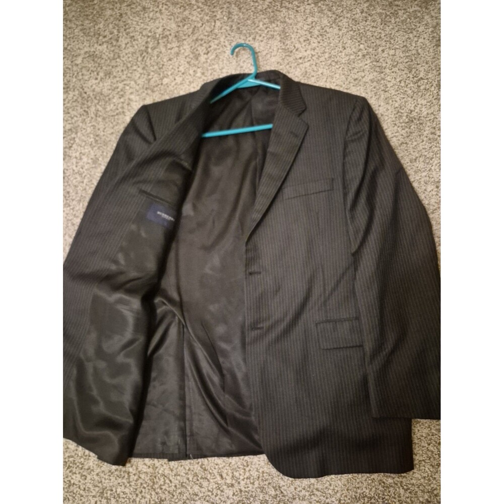 Burberry London Kensington Mens 44R 100% Wool Pinstripe Suit Jacket Blazer Black